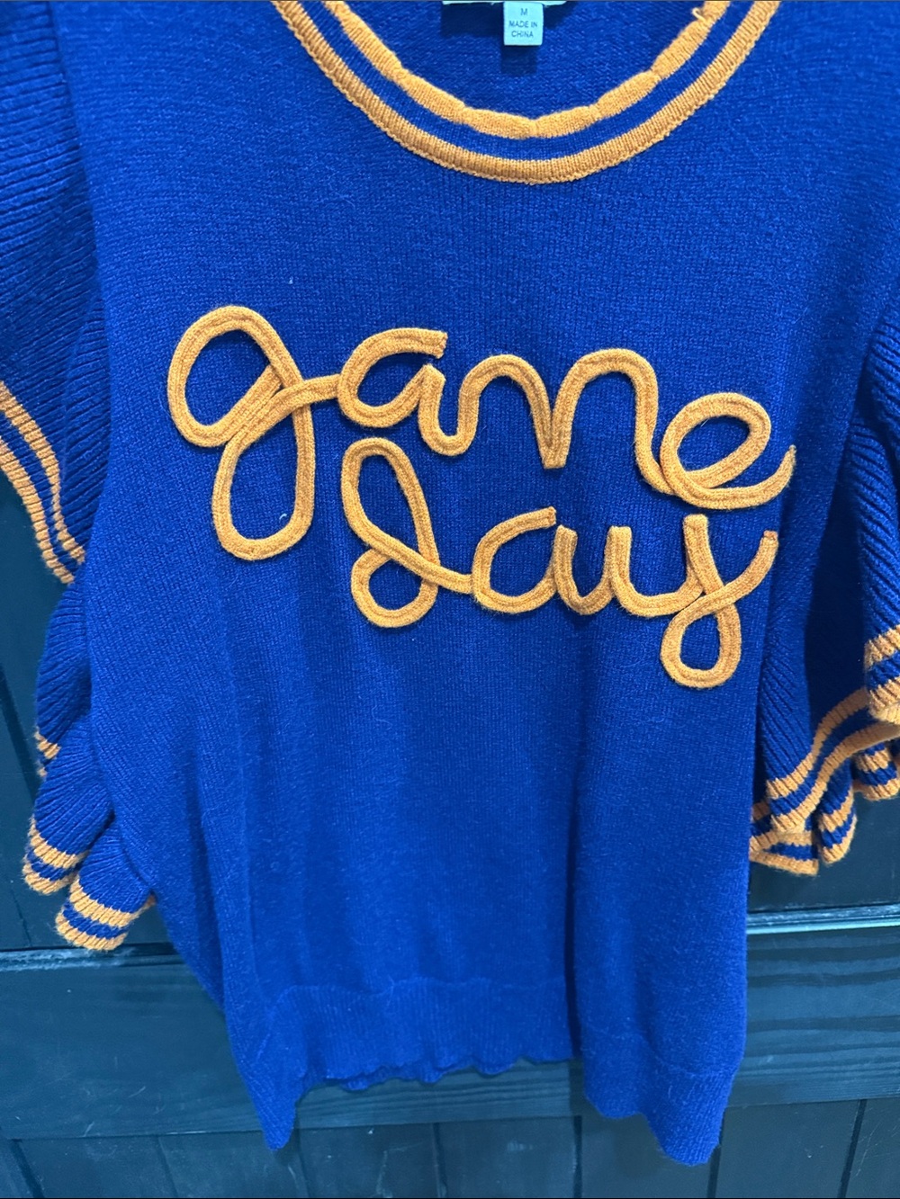 Navy 'Game Day' Short Sleeve Sweater with Orange Trim - Picture 4 of 5